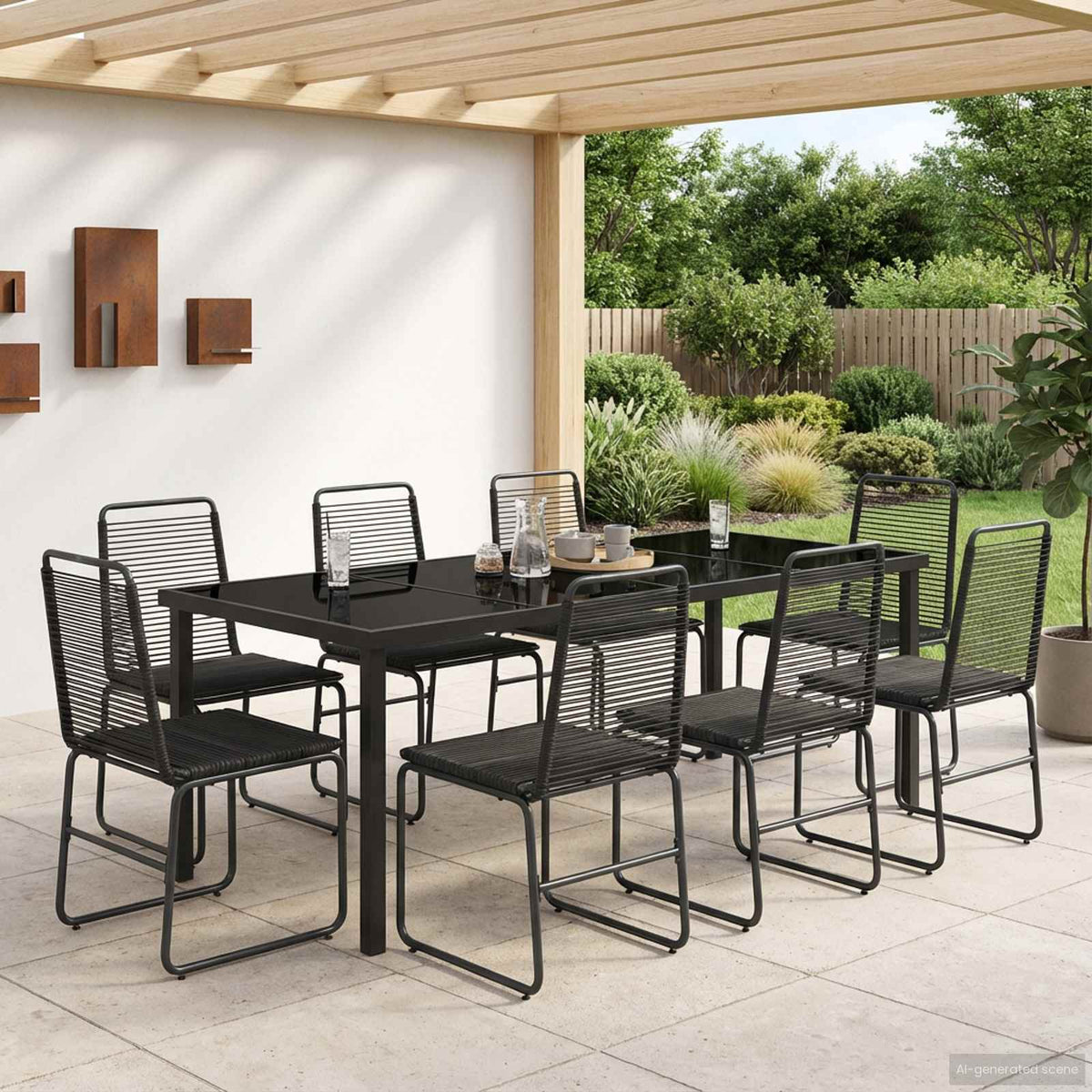 vidaXL Tuinset 3 st Zwart Metaal en Rotan