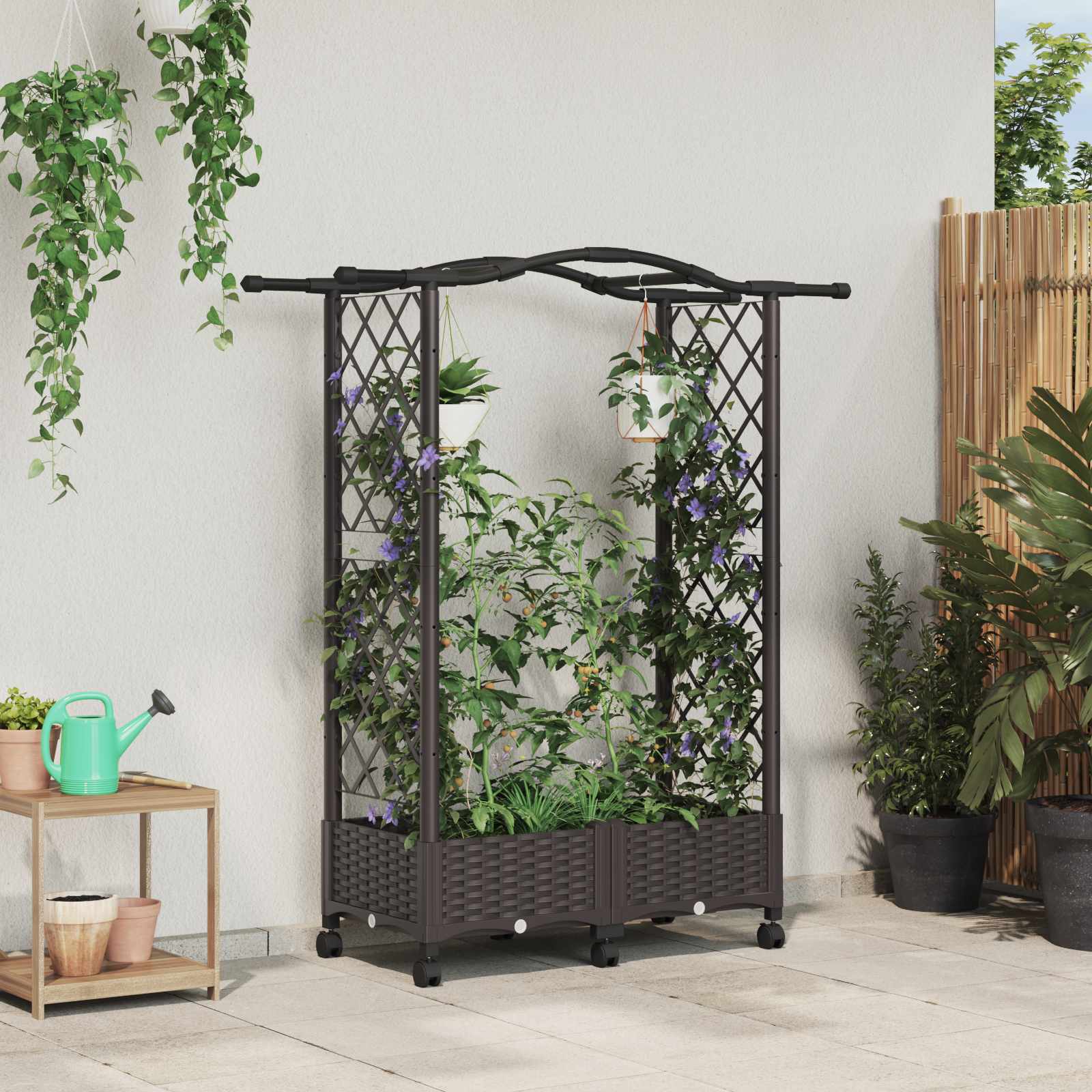 vidaXL Verhoogd Bed met Trellis en Dak Bruin 124 x 40 x 126 cm PP