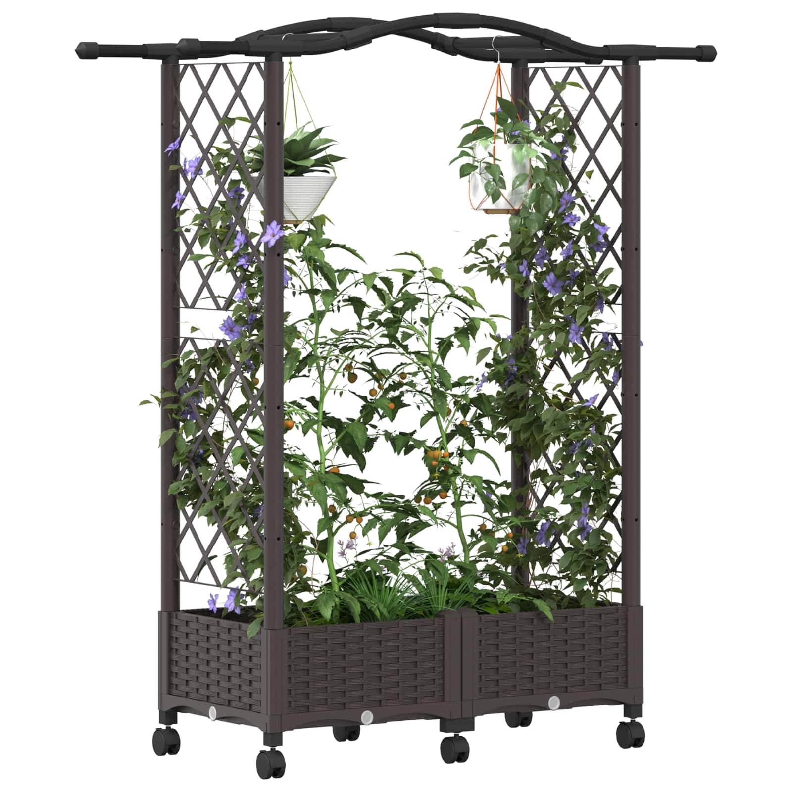 vidaXL Verhoogd Bed met Trellis en Dak Bruin 124 x 40 x 126 cm PP