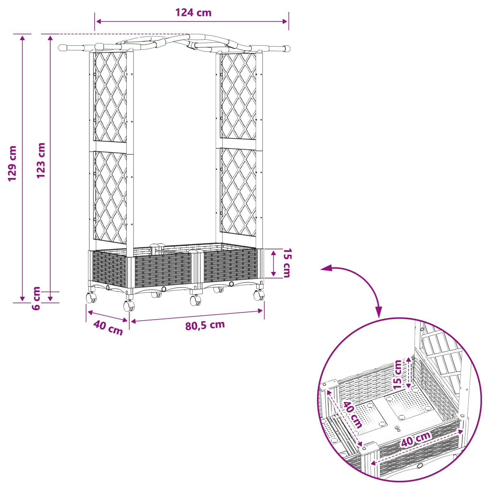vidaXL Verhoogd Bed met Trellis en Dak Bruin 124 x 40 x 126 cm PP