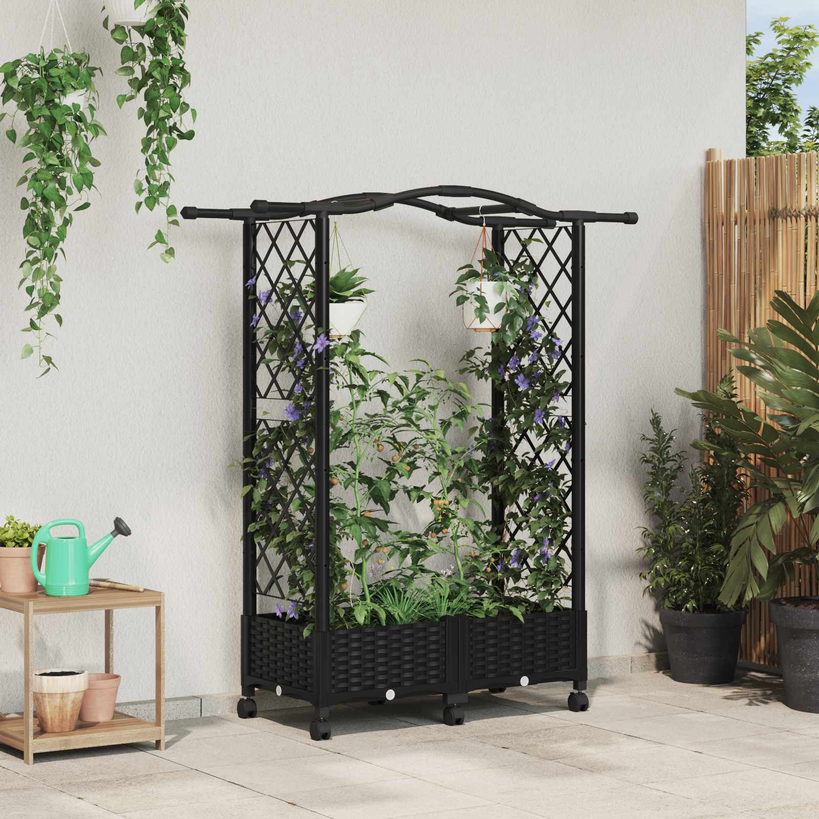 vidaXL Verhoogd Bed met Trellis en Dak Bruin 124 x 40 x 126 cm PP