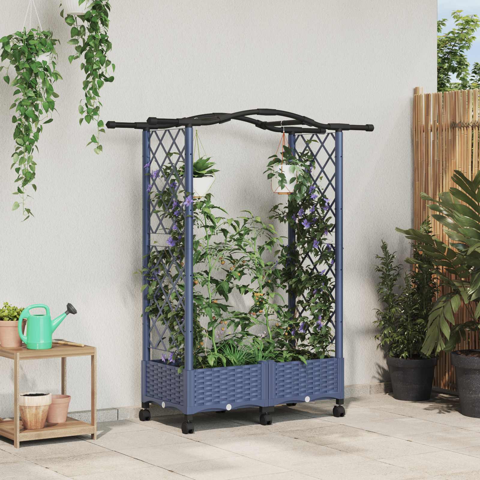 vidaXL Verhoogd Bed met Trellis en Dak Bruin 124 x 40 x 126 cm PP