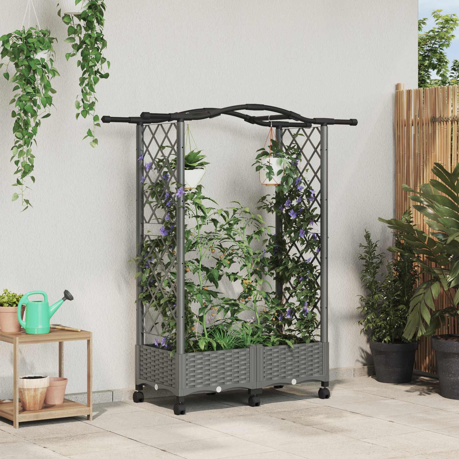 vidaXL Verhoogd Bed met Trellis en Dak Bruin 124 x 40 x 126 cm PP