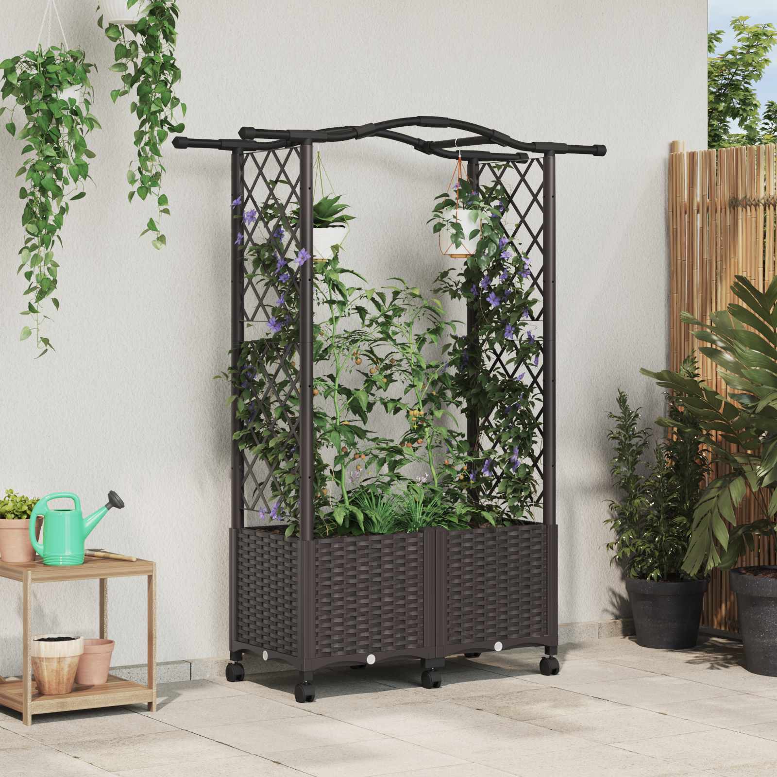 vidaXL Verhoogd Bed met Trellis en Dak Bruin 124 x 40 x 126 cm PP