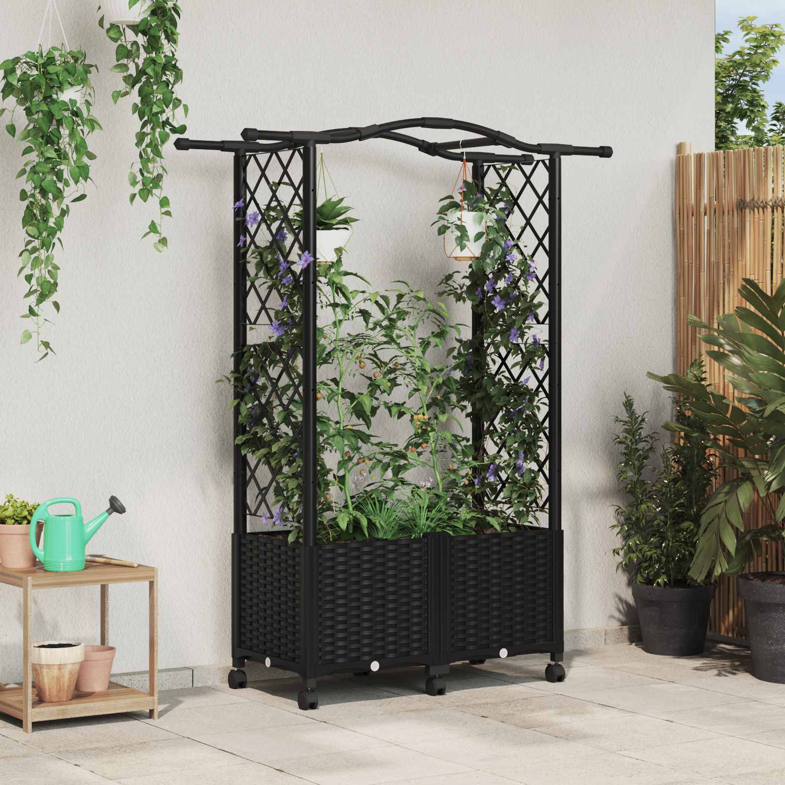 vidaXL Verhoogd Bed met Trellis en Dak Bruin 124 x 40 x 126 cm PP