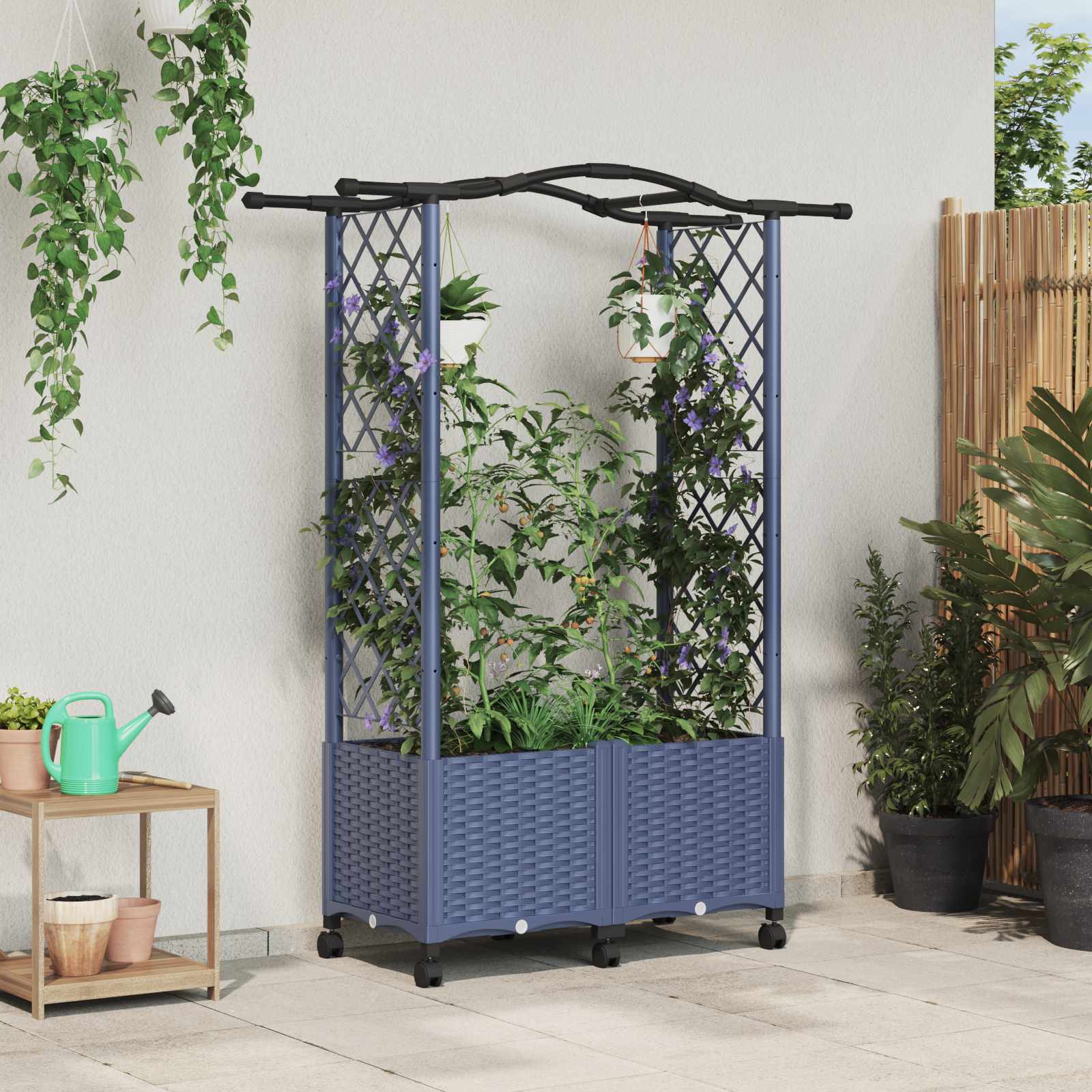 vidaXL Verhoogd Bed met Trellis en Dak Bruin 124 x 40 x 126 cm PP