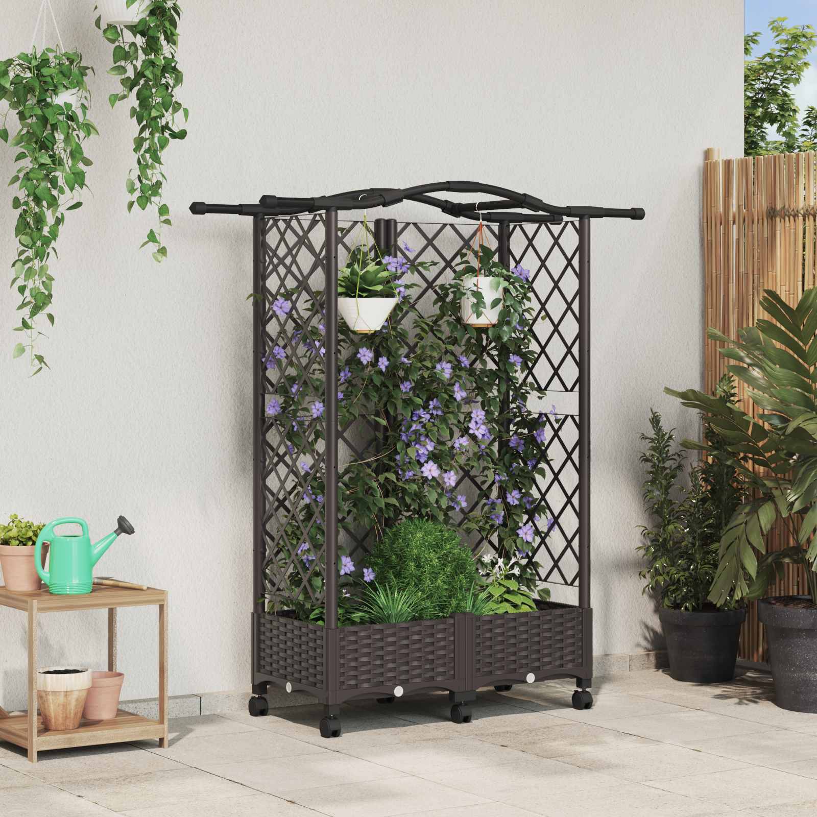 vidaXL Verhoogd Bed met Trellis en Dak Bruin 124 x 40 x 126 cm PP