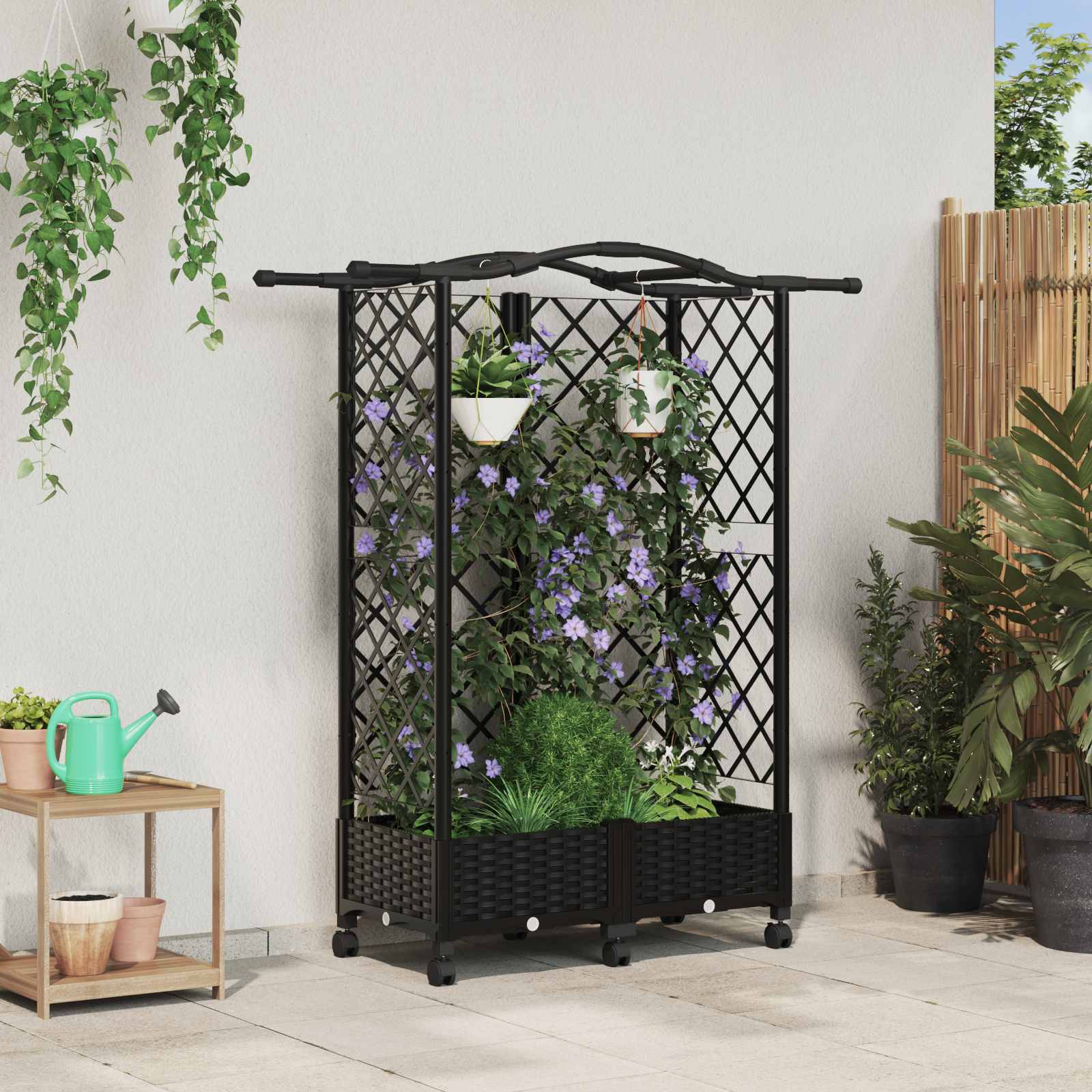 vidaXL Verhoogd Bed met Trellis en Dak Bruin 124 x 40 x 126 cm PP