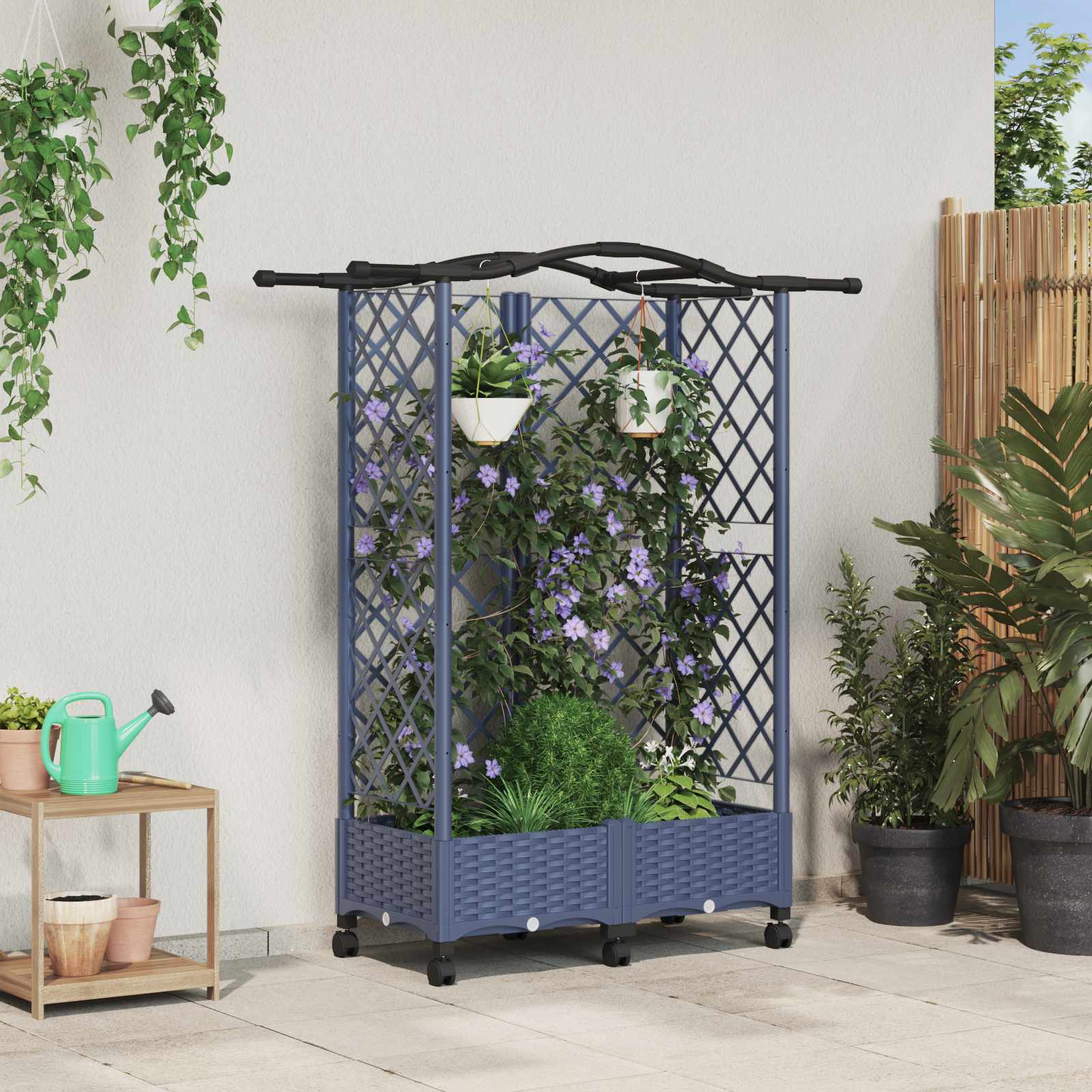 vidaXL Verhoogd Bed met Trellis en Dak Bruin 124 x 40 x 126 cm PP