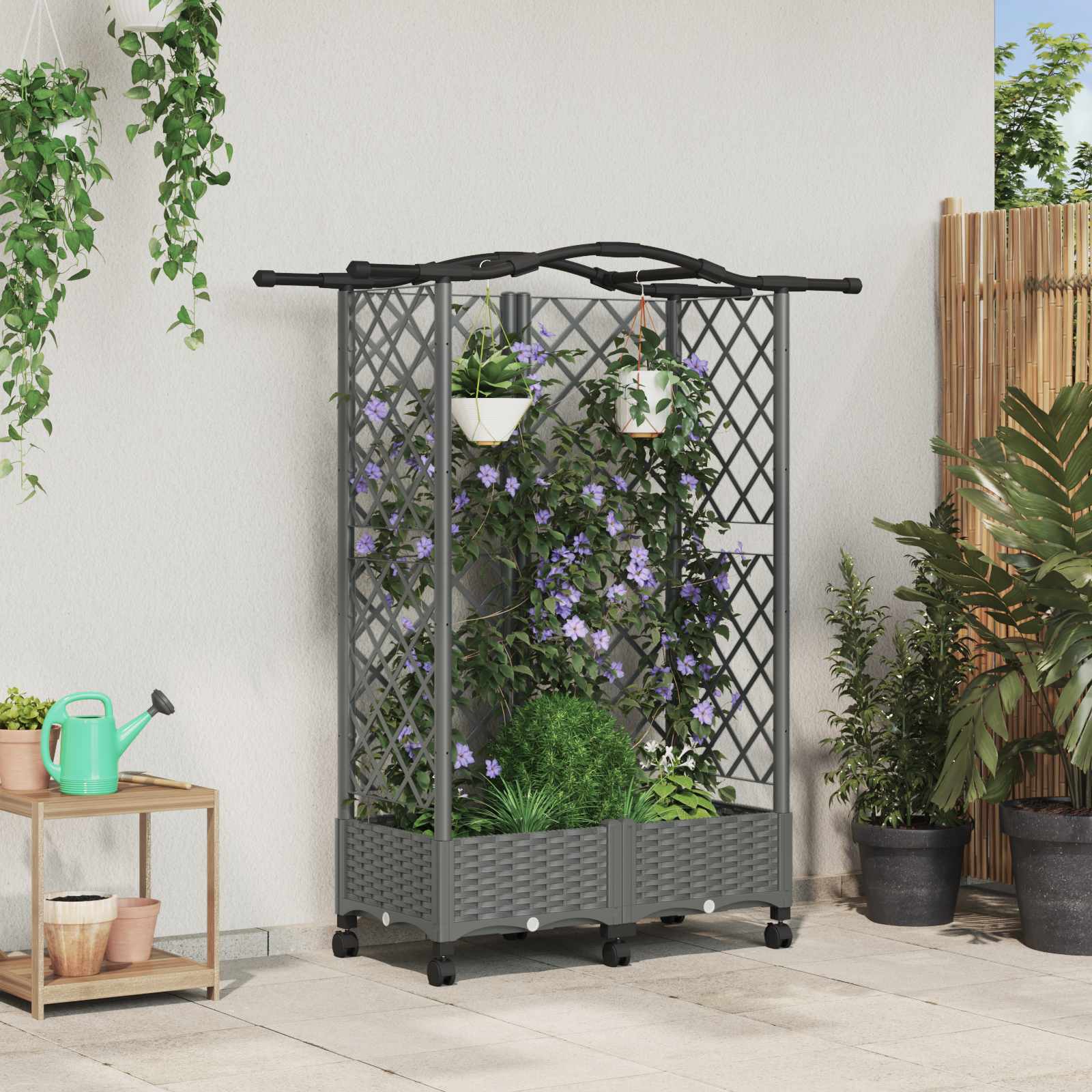 vidaXL Verhoogd Bed met Trellis en Dak Bruin 124 x 40 x 126 cm PP