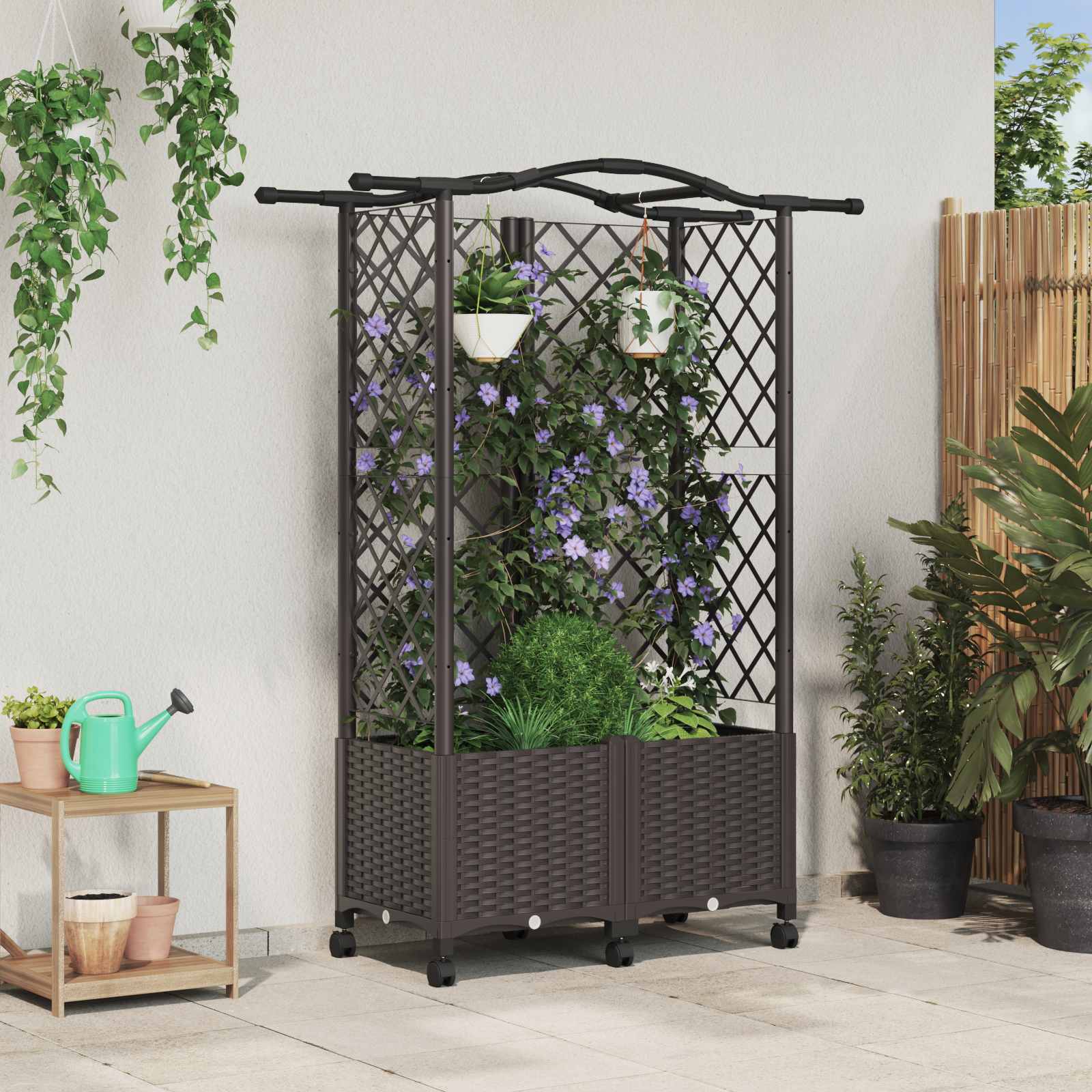 vidaXL Verhoogd Bed met Trellis en Dak Bruin 124 x 40 x 126 cm PP