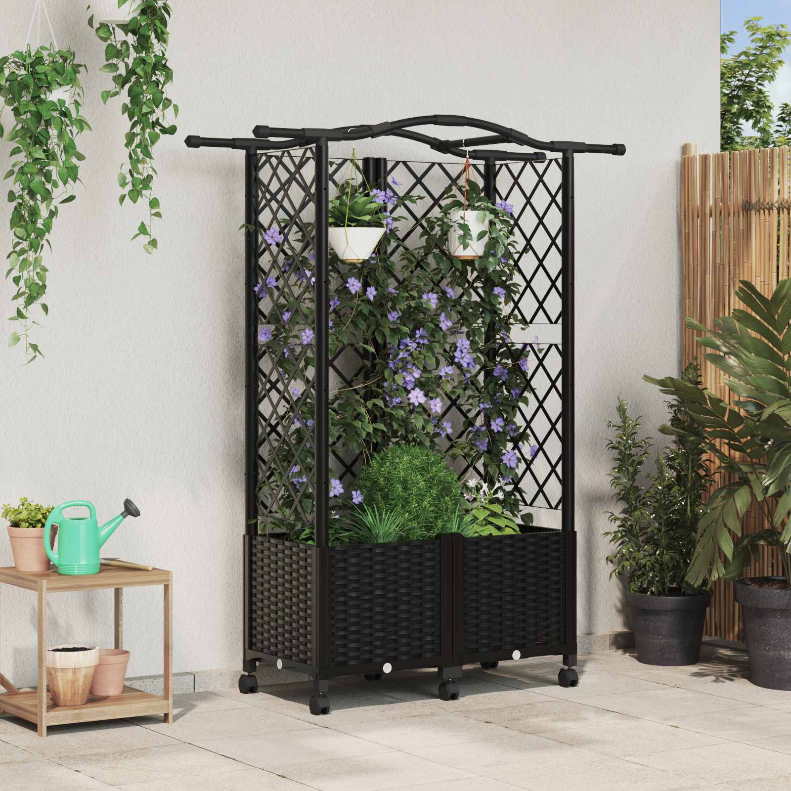 vidaXL Verhoogd Bed met Trellis en Dak Bruin 124 x 40 x 126 cm PP