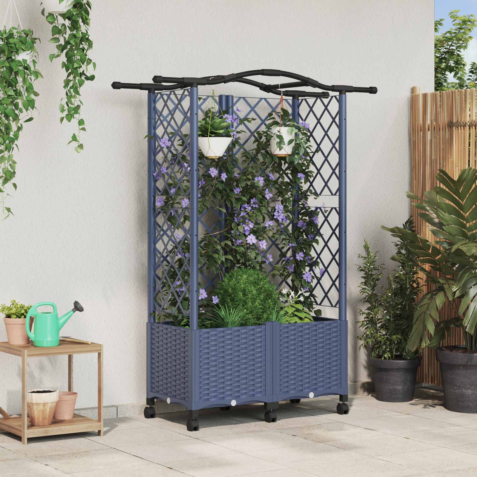 vidaXL Verhoogd Bed met Trellis en Dak Bruin 124 x 40 x 126 cm PP
