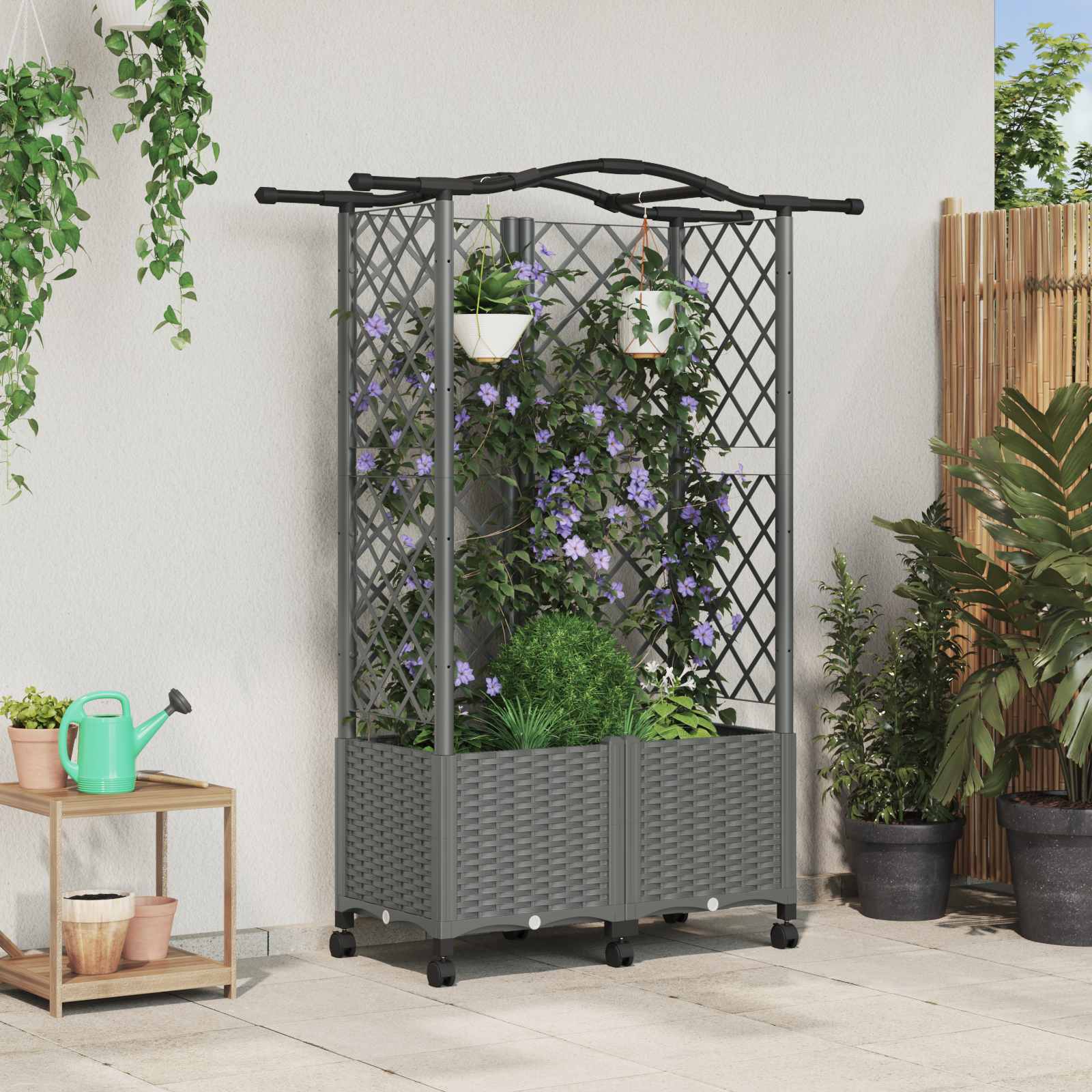 vidaXL Verhoogd Bed met Trellis en Dak Bruin 124 x 40 x 126 cm PP
