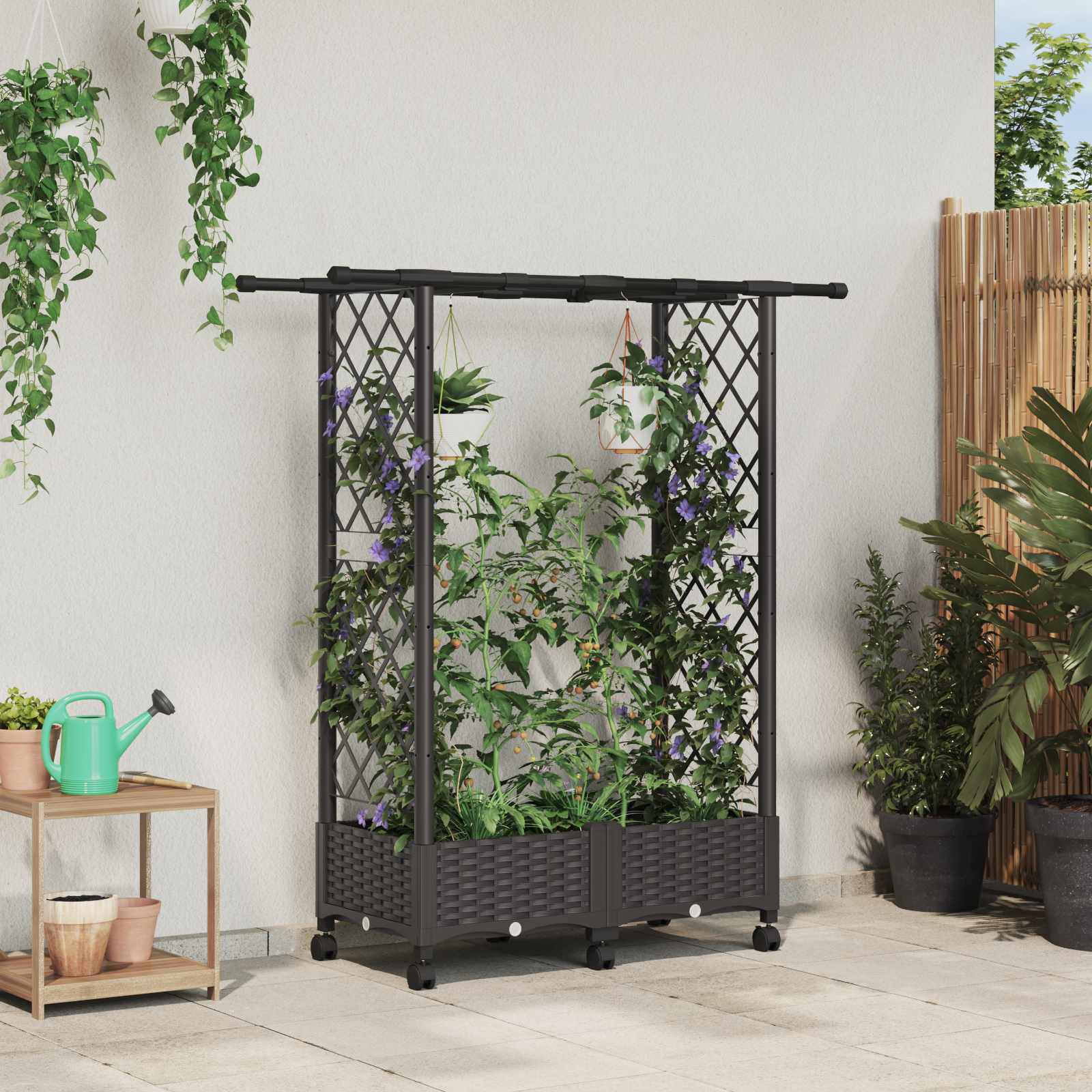 vidaXL Verhoogd Bed met Trellis en Dak Bruin 124 x 40 x 126 cm PP