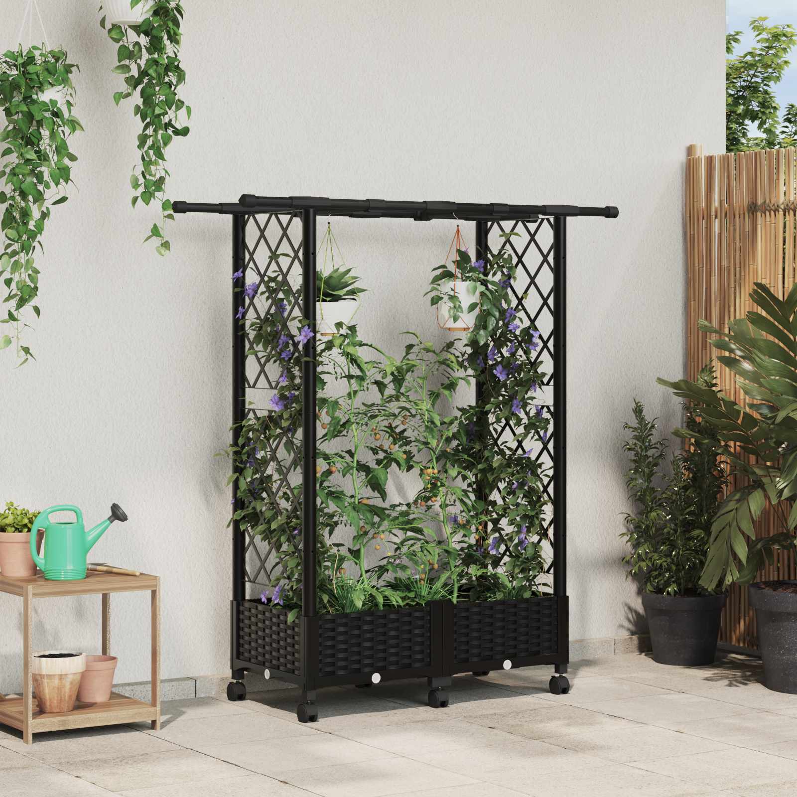 vidaXL Verhoogd Bed met Trellis en Dak Bruin 124 x 40 x 126 cm PP