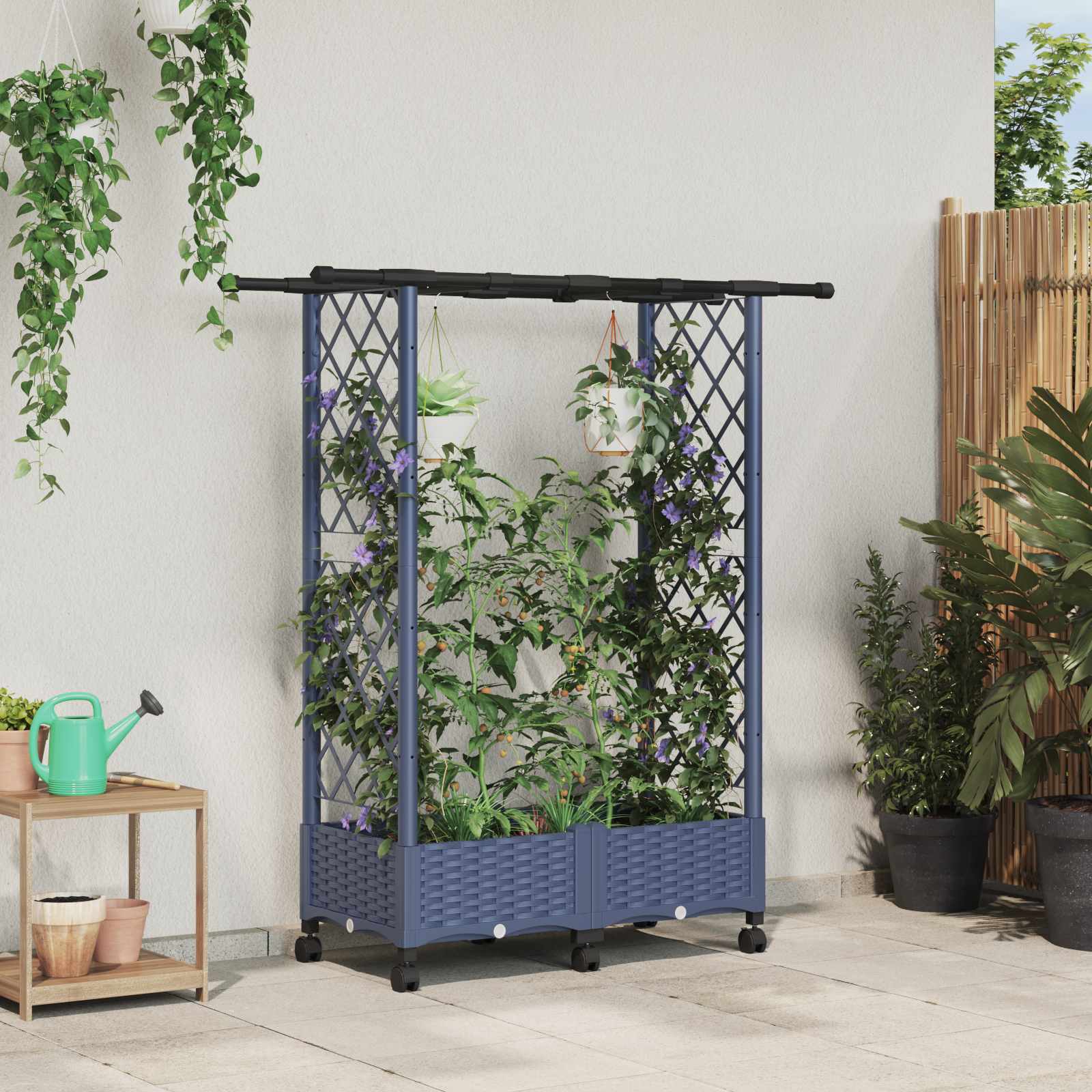 vidaXL Verhoogd Bed met Trellis en Dak Bruin 124 x 40 x 126 cm PP