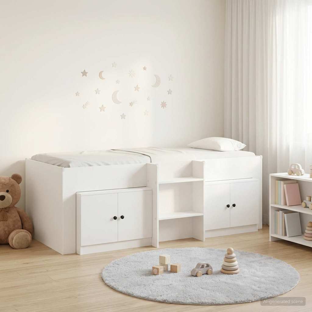 vidaXL Loft Bed Frame met Kast met opslag 3 pcs Wit Bewerkt hout