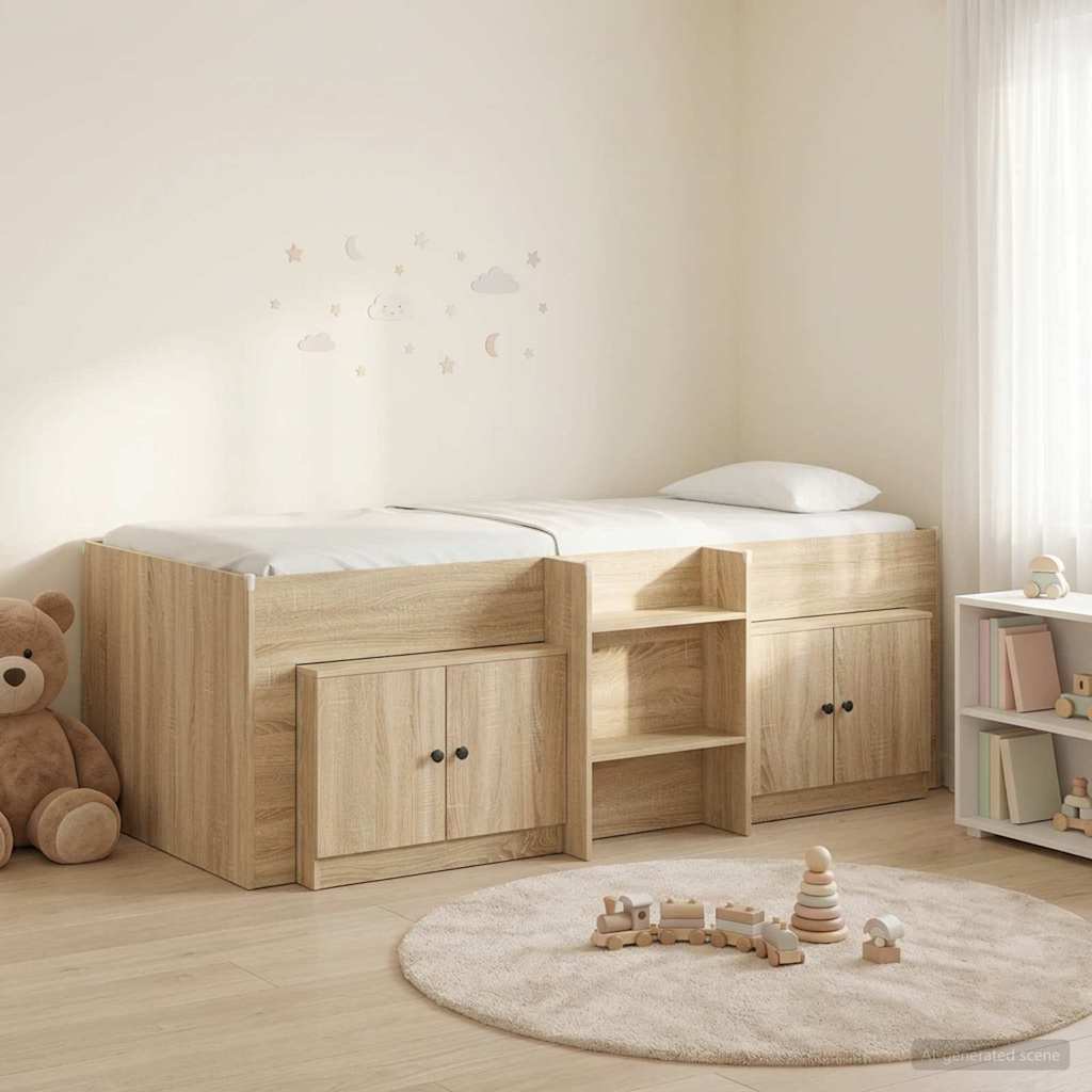 vidaXL Loft Bed Frame met Kast met opslag 3 pcs Wit Bewerkt hout