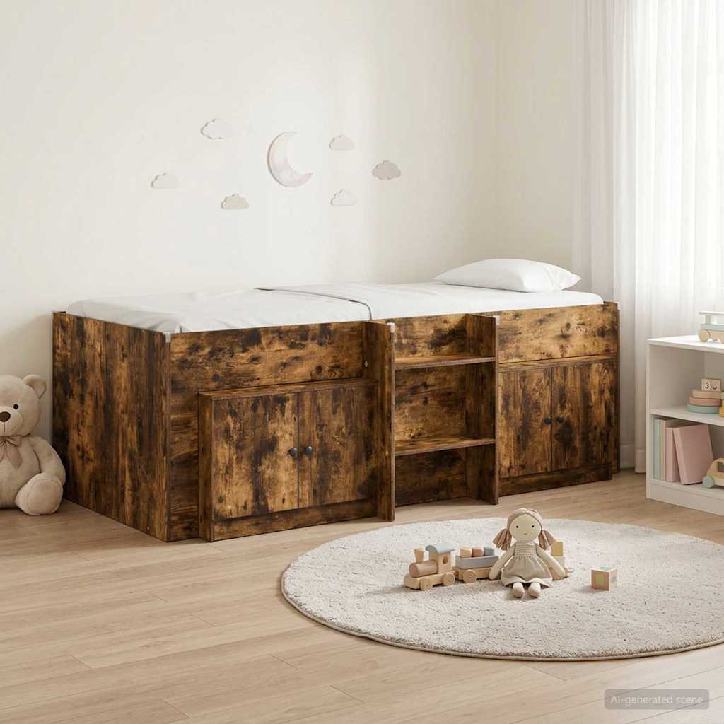 vidaXL Loft Bed Frame met Kast met opslag 3 pcs Wit Bewerkt hout