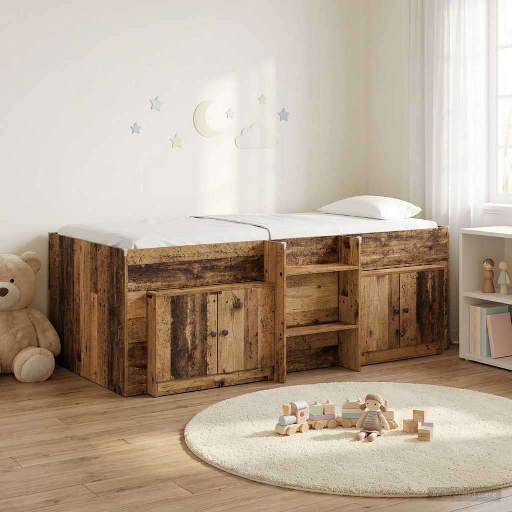 vidaXL Loft Bed Frame met Kast met opslag 3 pcs Wit Bewerkt hout