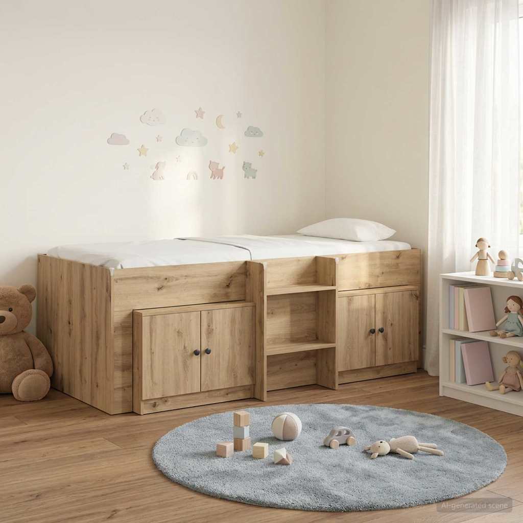 vidaXL Loft Bed Frame met Kast met opslag 3 pcs Wit Bewerkt hout