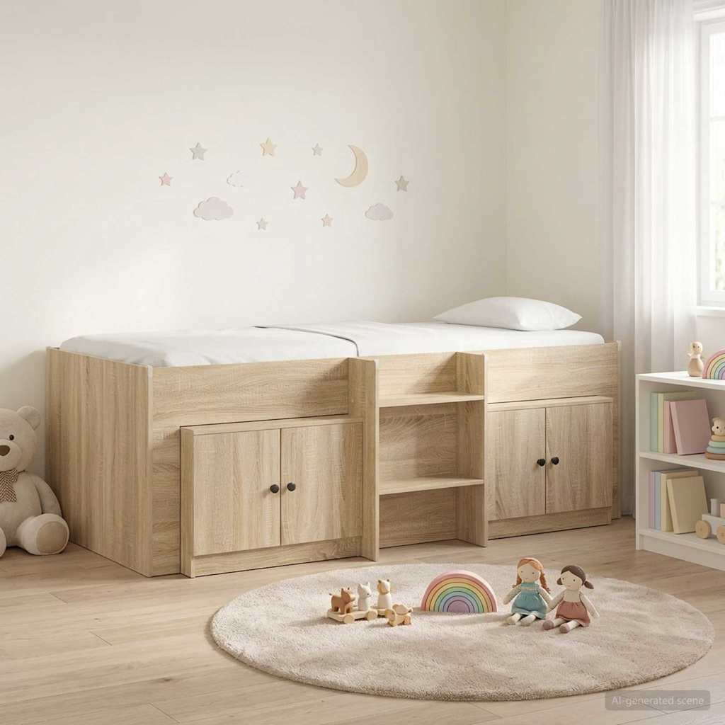 vidaXL Loft Bed Frame met Kast met opslag 3 pcs Wit Bewerkt hout