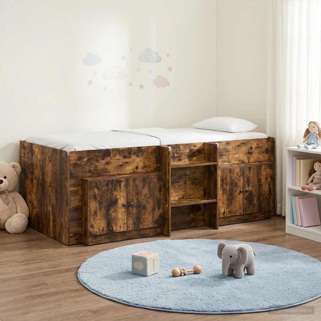vidaXL Loft Bed Frame met Kast met opslag 3 pcs Wit Bewerkt hout