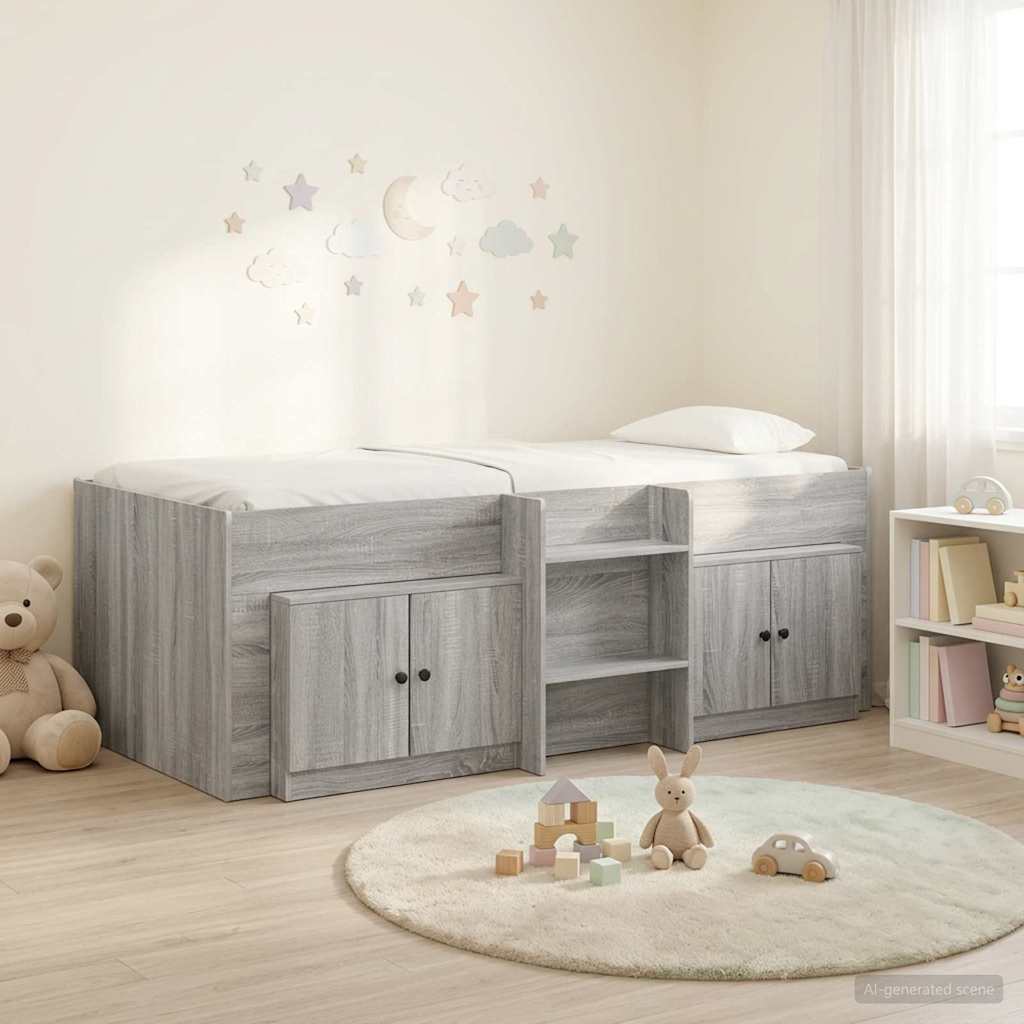vidaXL Loft Bed Frame met Kast met opslag 3 pcs Wit Bewerkt hout