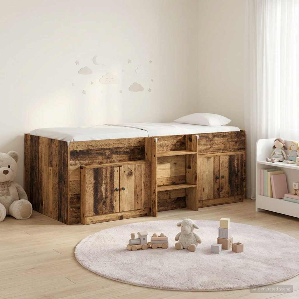 vidaXL Loft Bed Frame met Kast met opslag 3 pcs Wit Bewerkt hout