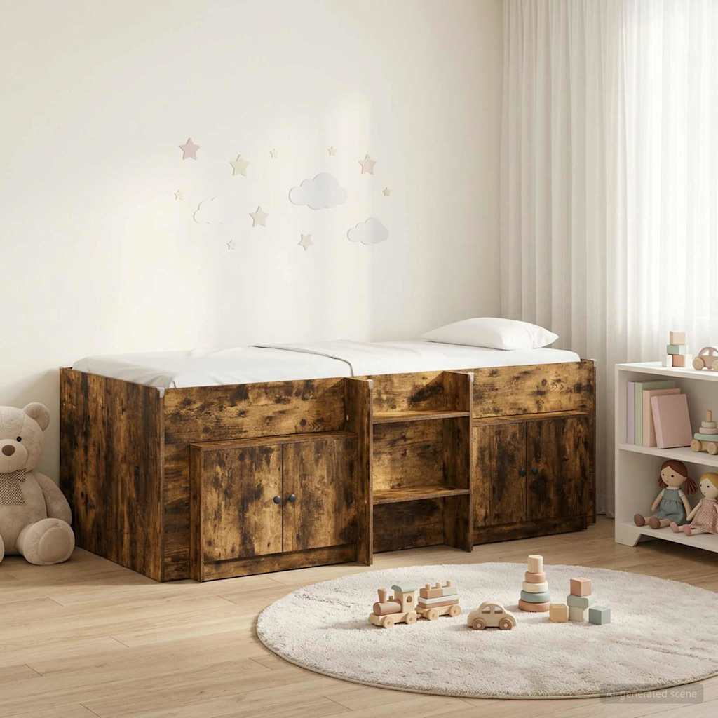vidaXL Loftbed frame met kast met opslag 3 pcs Wit Bewerkt hout