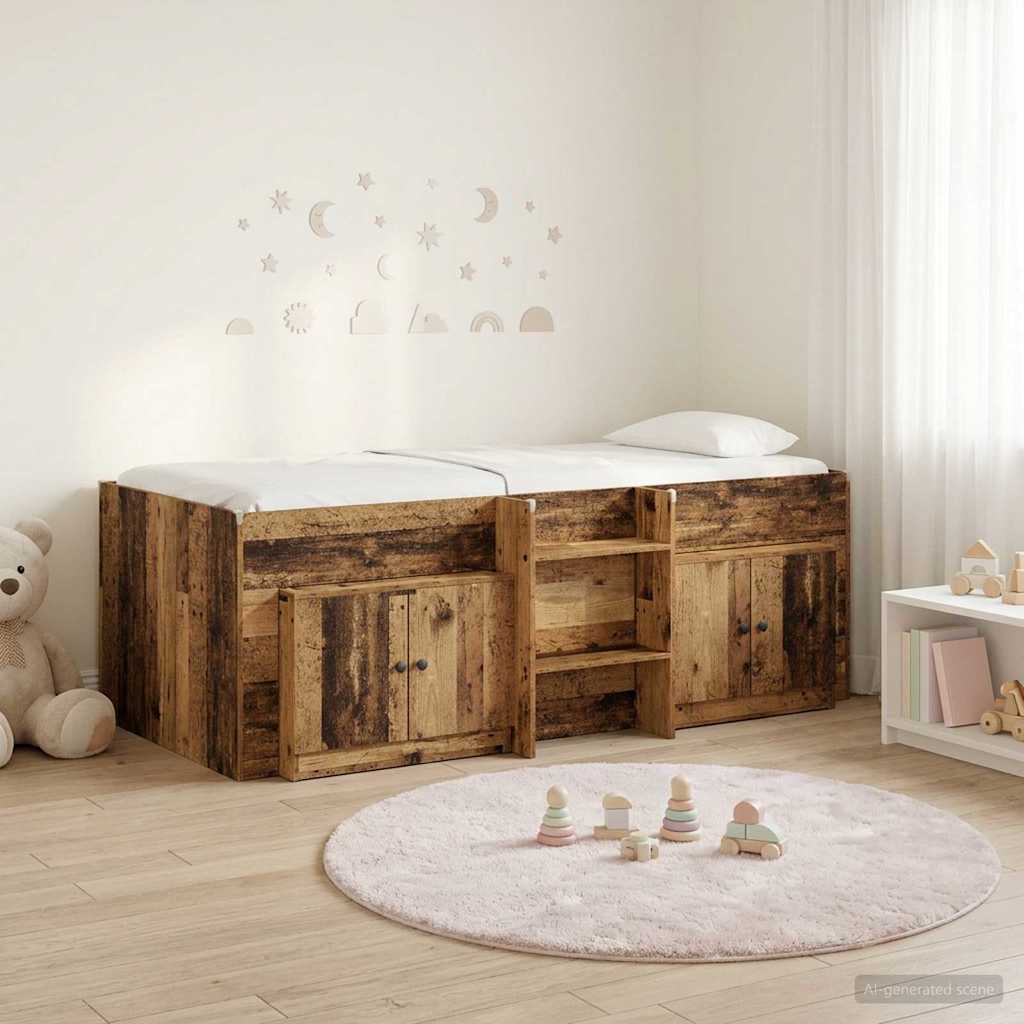 vidaXL Loftbed frame met kast met opslag 3 pcs Wit Bewerkt hout