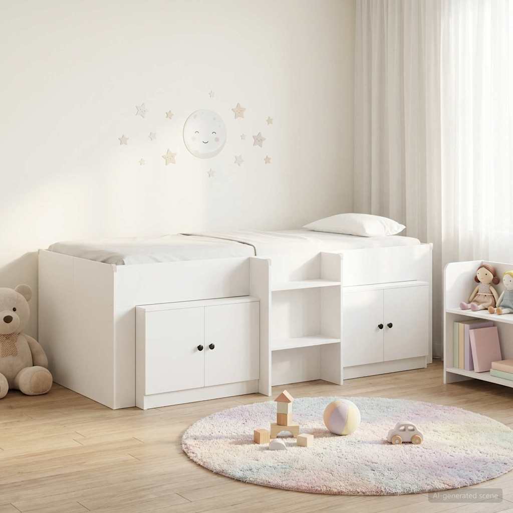 vidaXL Loft Bed Frame met Kast met opslag 3 pcs Wit Bewerkt hout