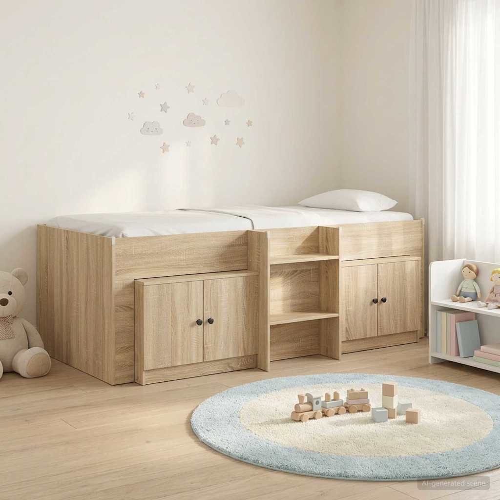 vidaXL Loft Bed Frame met Kast met opslag 3 pcs Wit Bewerkt hout