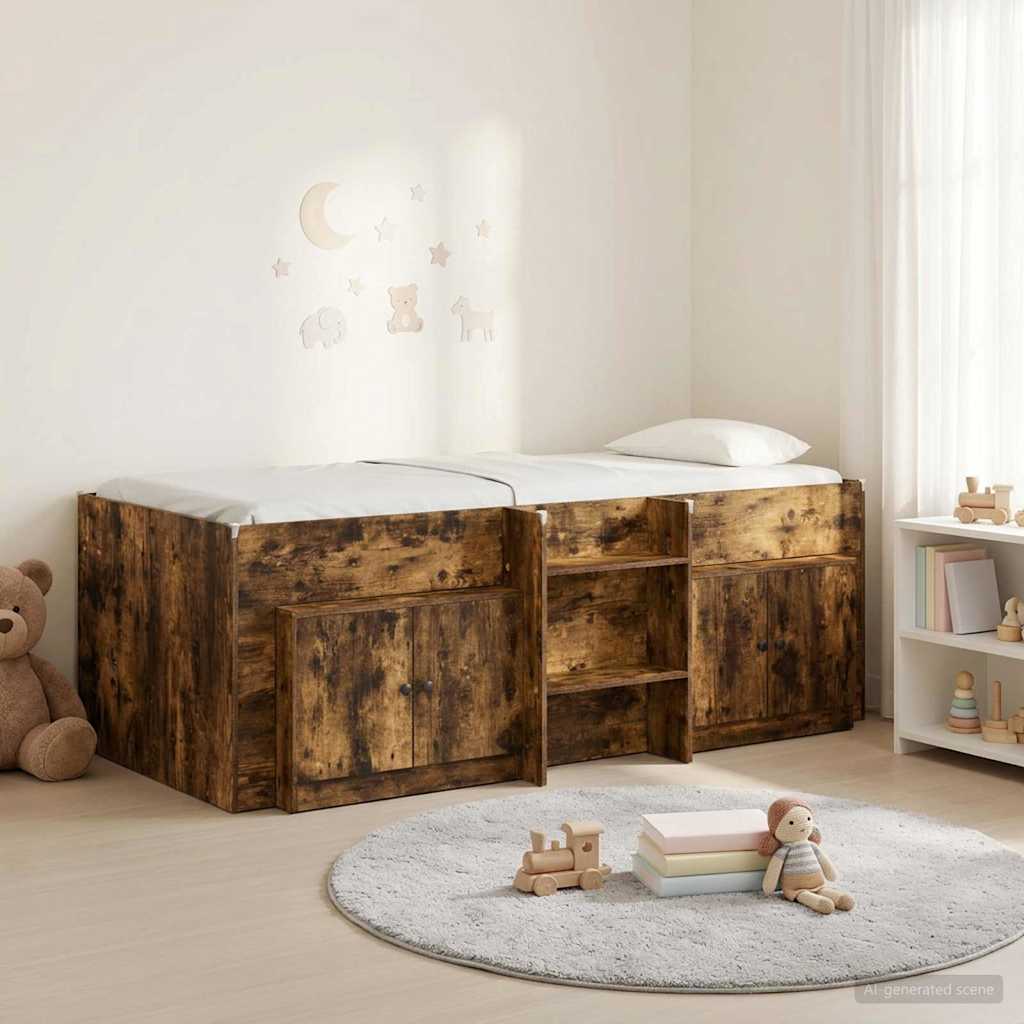 vidaXL Loft Bed Frame met Kast met opslag 3 pcs Wit Bewerkt hout