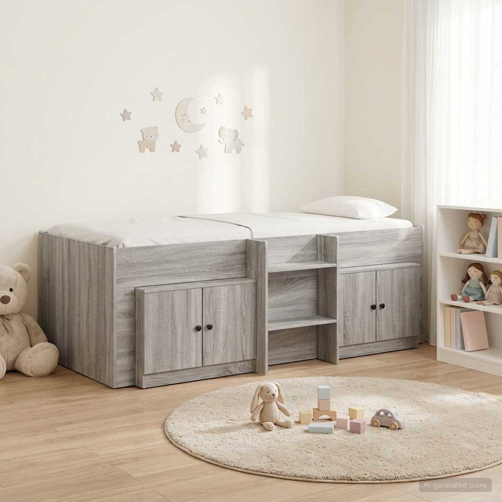 vidaXL Loft Bed Frame met Kast met opslag 3 pcs Wit Bewerkt hout