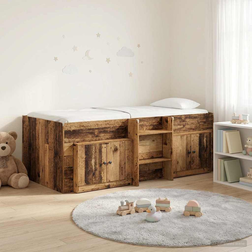 vidaXL Loft Bed Frame met Kast met opslag 3 pcs Wit Bewerkt hout