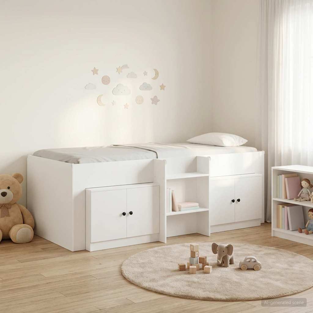 vidaXL Loft Bed Frame met Kast met opslag 3 pcs Wit Bewerkt hout