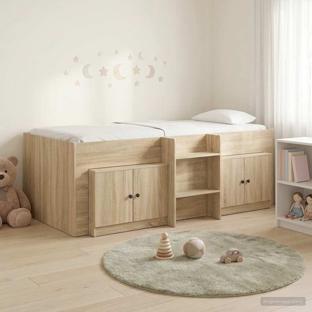 vidaXL Loft Bed Frame met Kast met opslag 3 pcs Wit Bewerkt hout