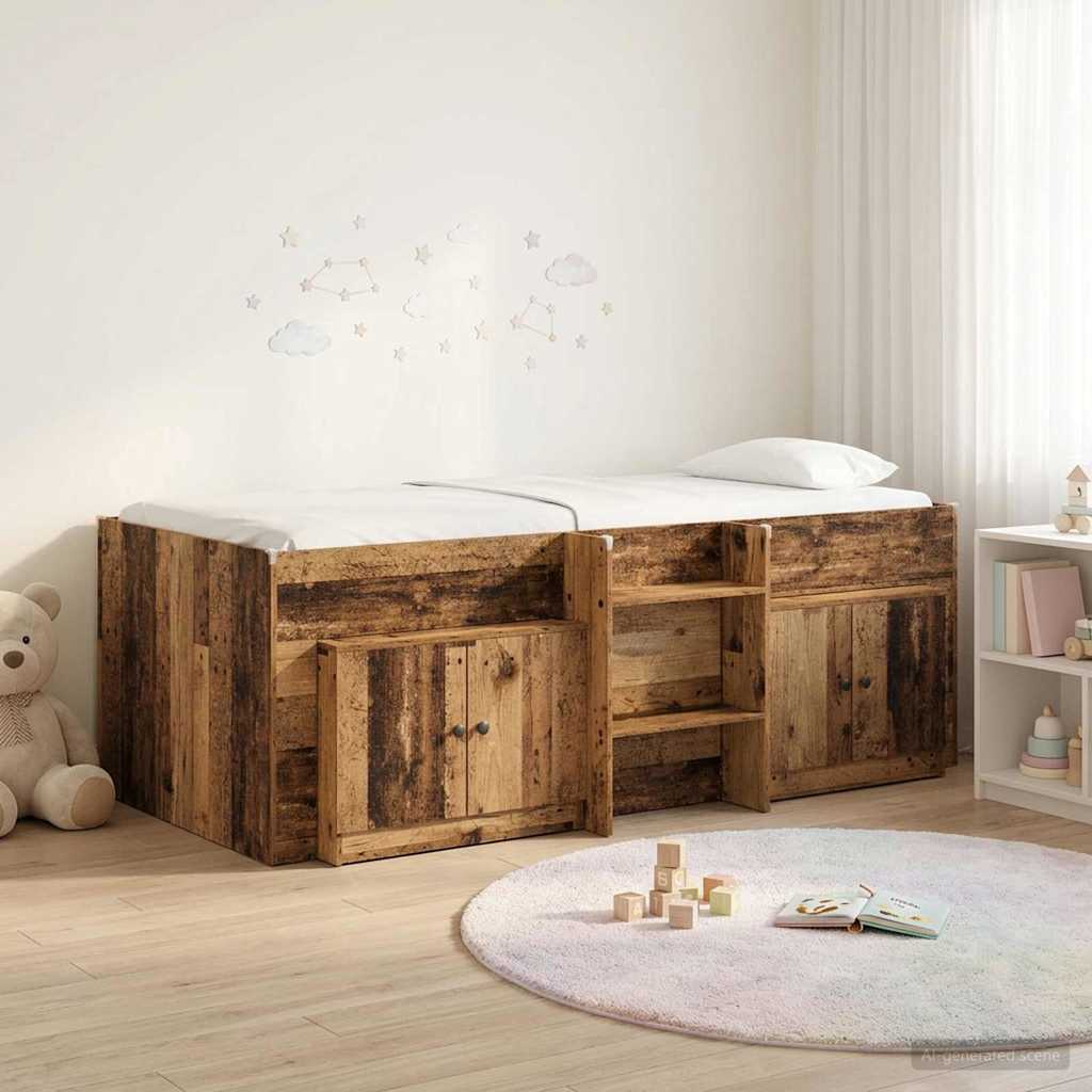 vidaXL Loft Bed Frame met Kast met opslag 3 pcs Wit Bewerkt hout
