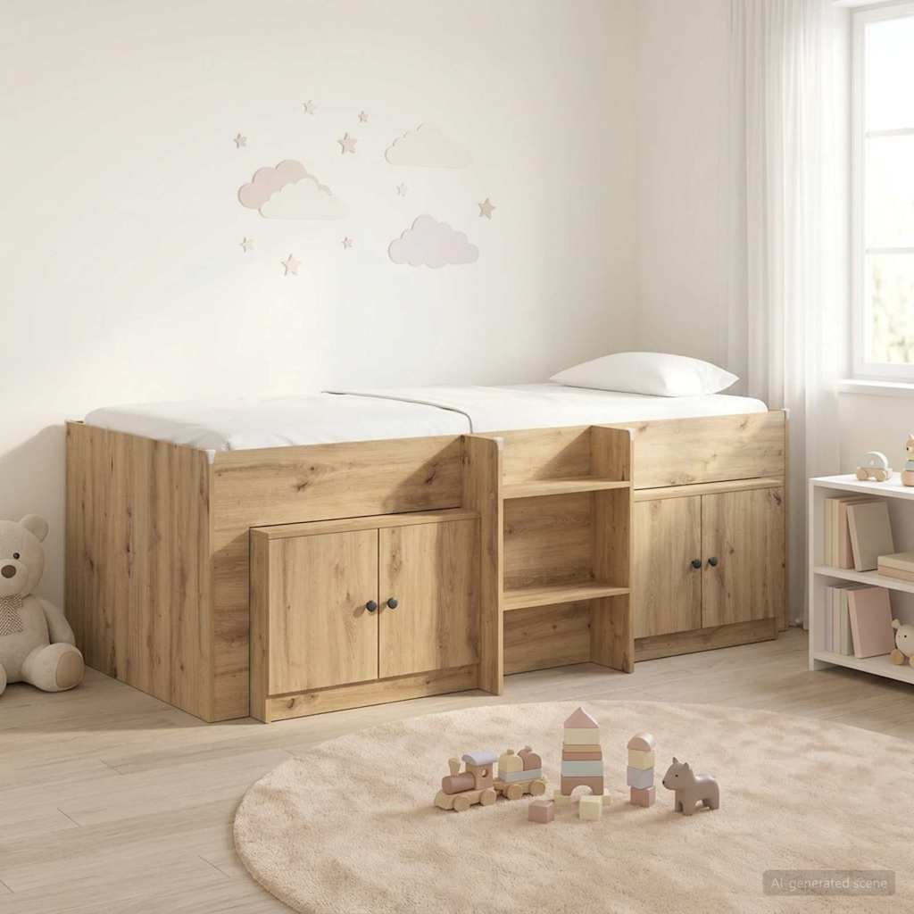vidaXL Loft Bed Frame met Kast met opslag 3 pcs Wit Bewerkt hout