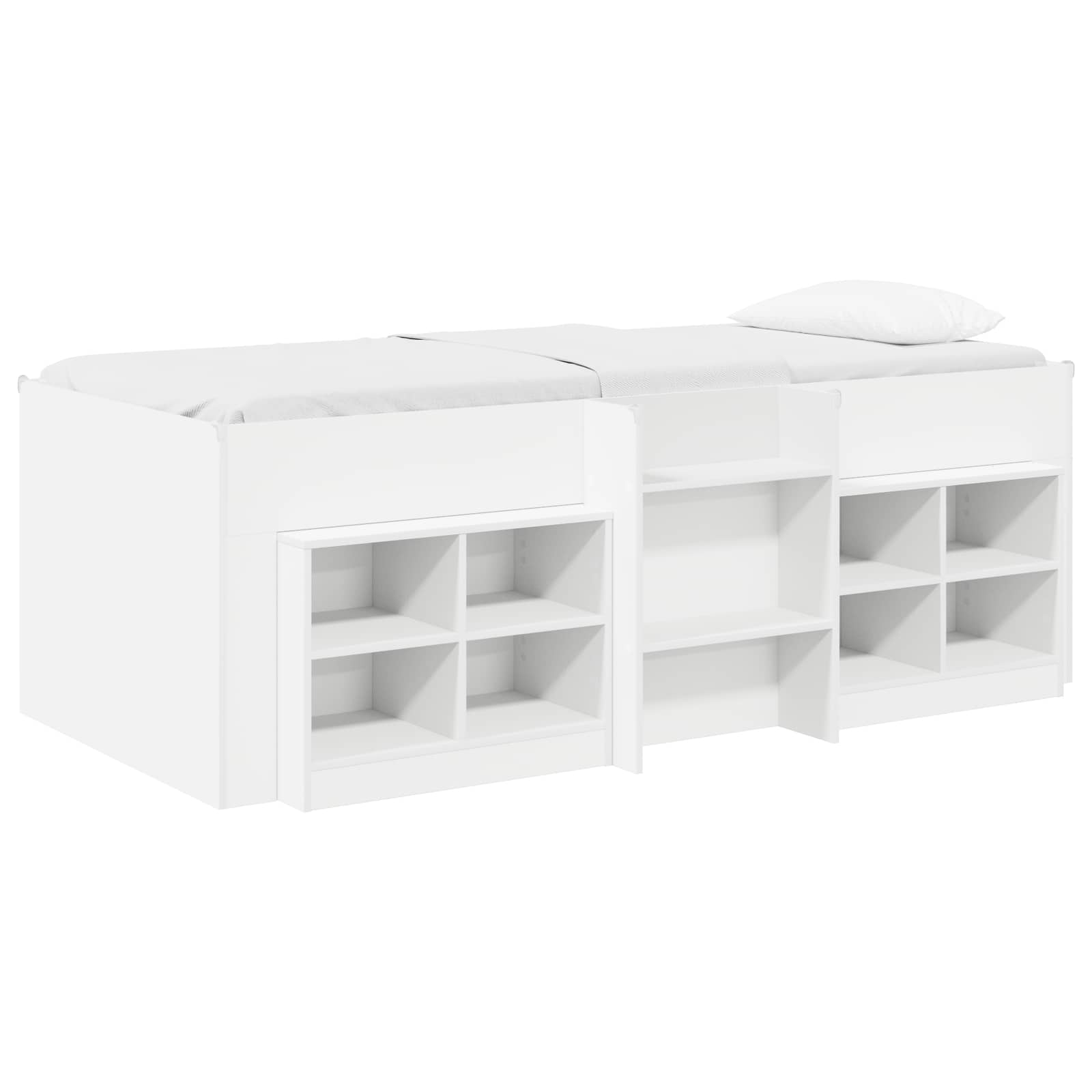 vidaXL Loft Bed Frame met Kast met plank 3 pcs Wit Bewerkt hout