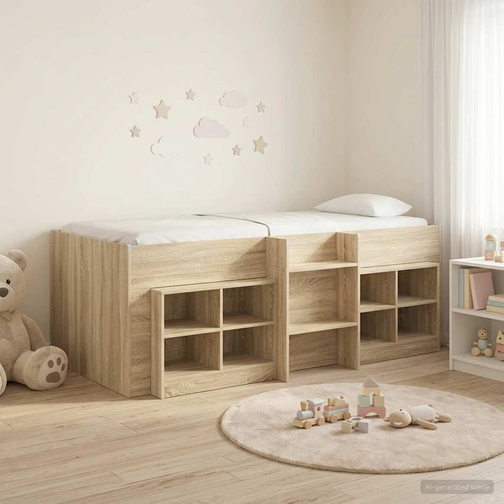 vidaXL Loft Bed Frame met Kast met plank 3 pcs Wit Bewerkt hout