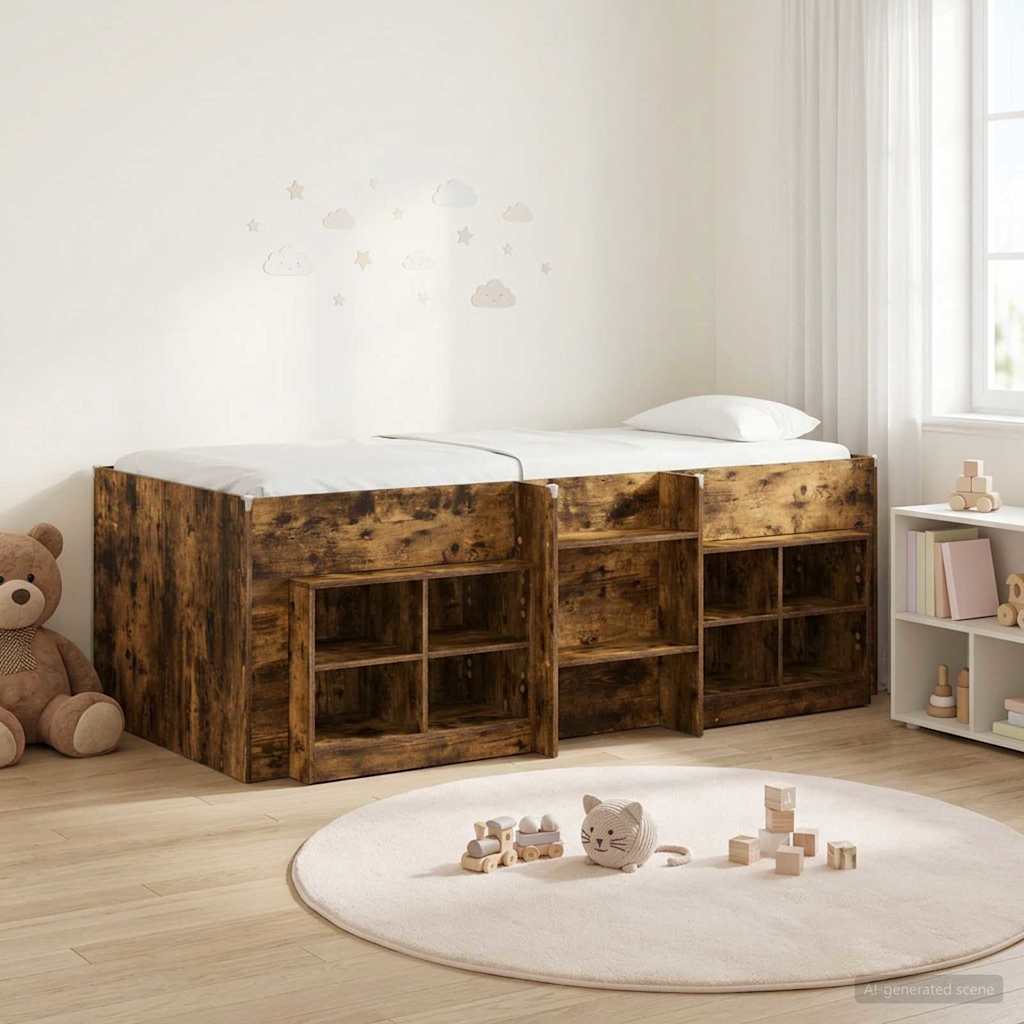 vidaXL Loft Bed Frame met Kast met plank 3 pcs Wit Bewerkt hout
