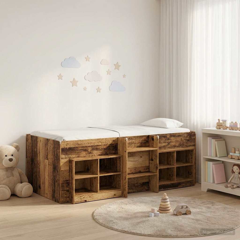 vidaXL Loft Bed Frame met Kast met plank 3 pcs Wit Bewerkt hout