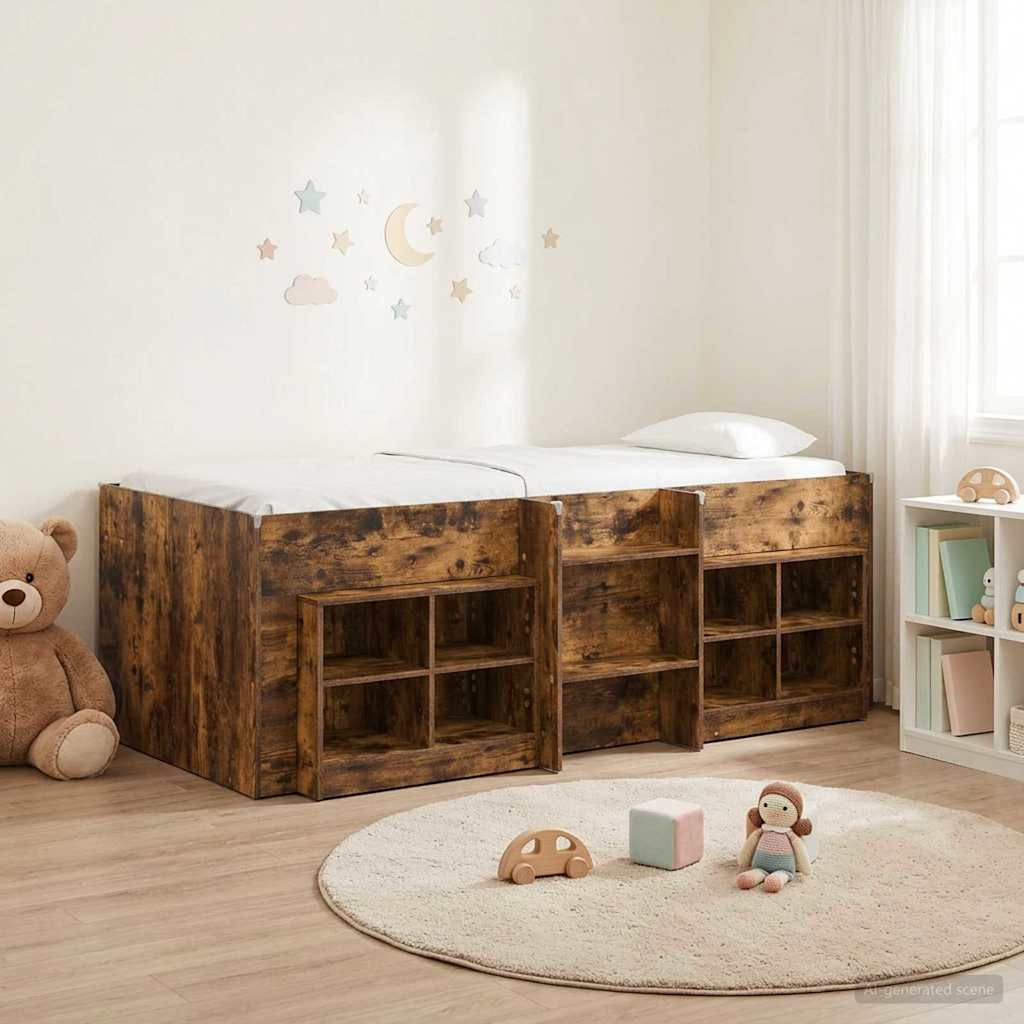 vidaXL Loft Bed Frame met Kast met plank 3 pcs Wit Bewerkt hout