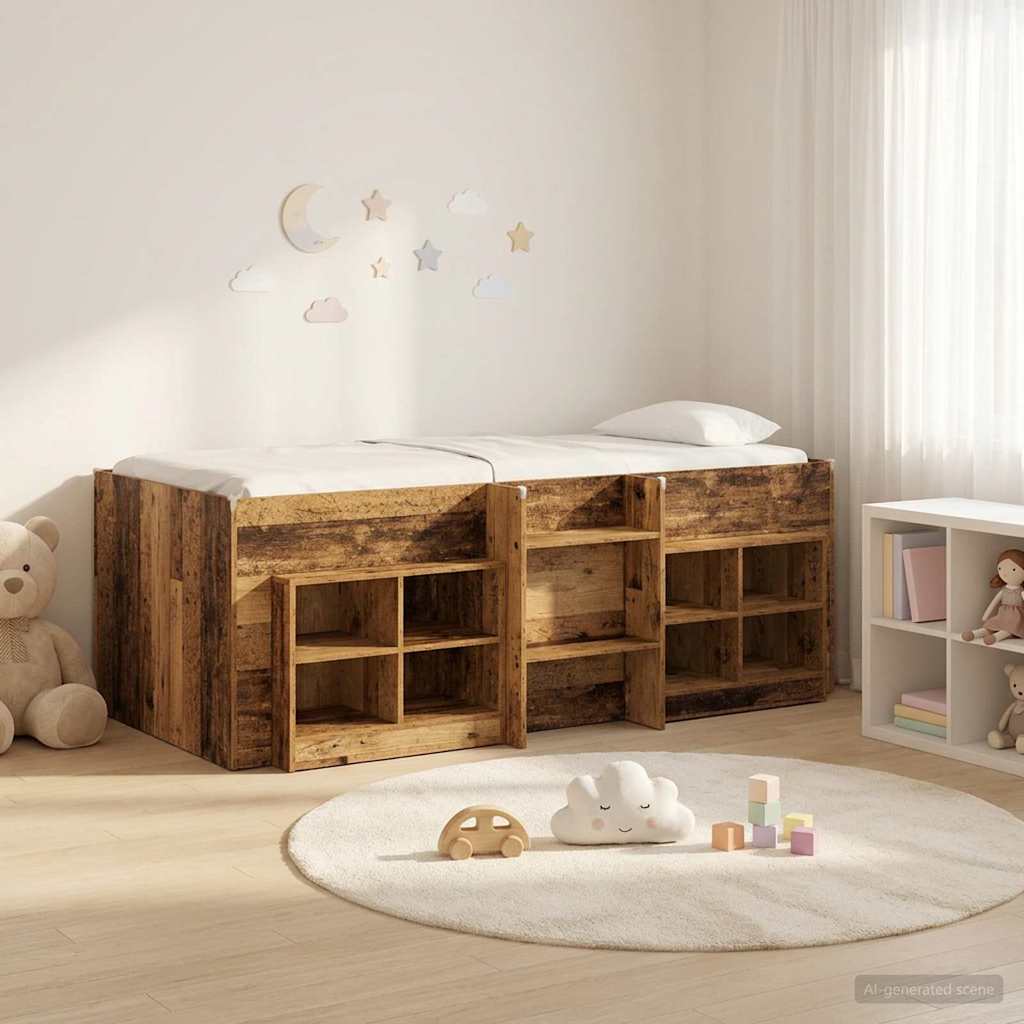 vidaXL Loft Bed Frame met Kast met plank 3 pcs Wit Bewerkt hout