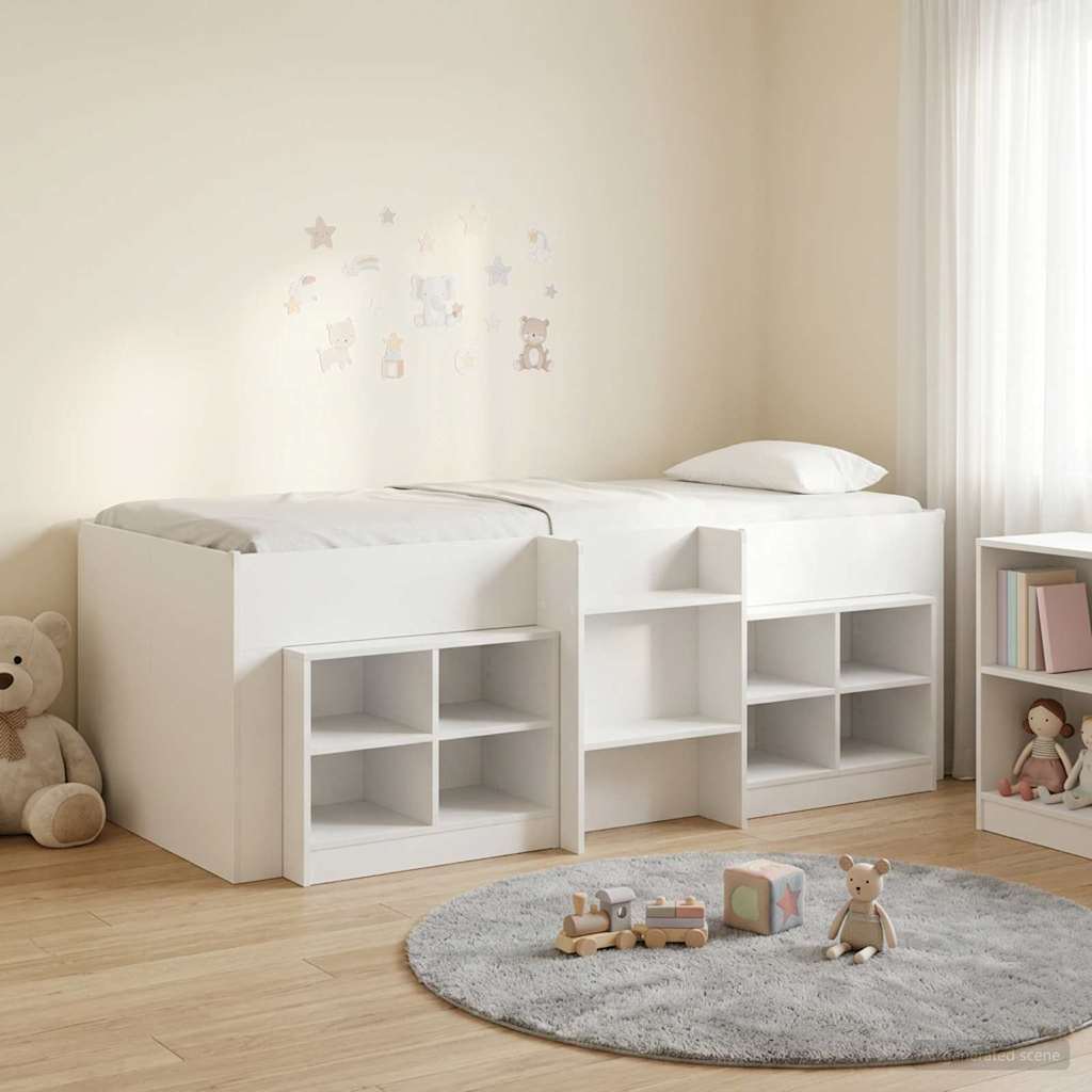 vidaXL Loft Bed Frame met Kast met plank 3 pcs Wit Bewerkt hout