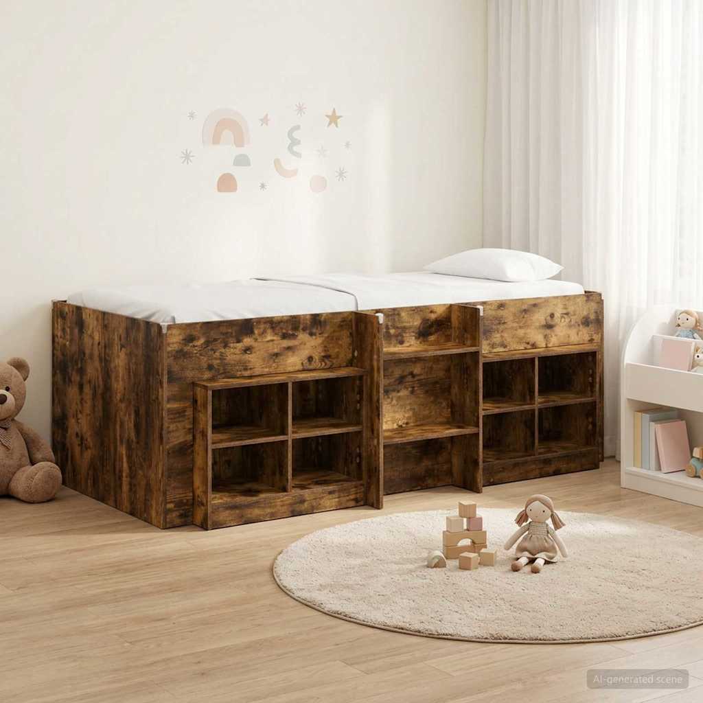 vidaXL Loft Bed Frame met Kast met plank 3 pcs Wit Bewerkt hout