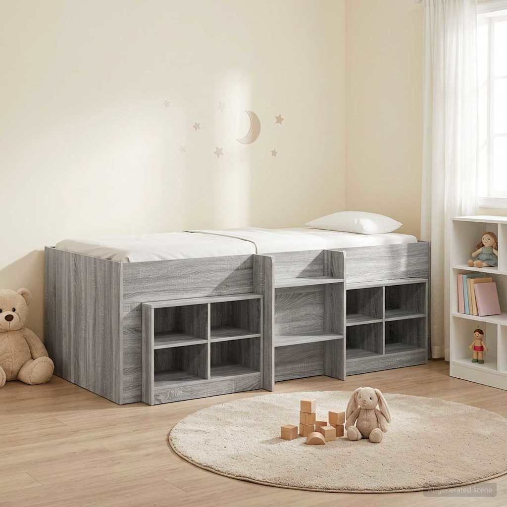 vidaXL Loft Bed Frame met Kast met plank 3 pcs Wit Bewerkt hout